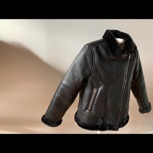 Zara Girls Black Leather Shearling
